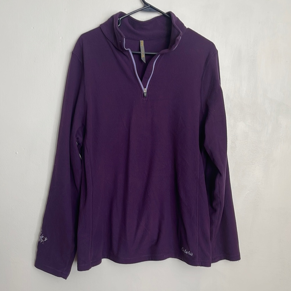 Cabelas Purple XLarge Fleece 1/4 zip with embroidery on the sleeve.